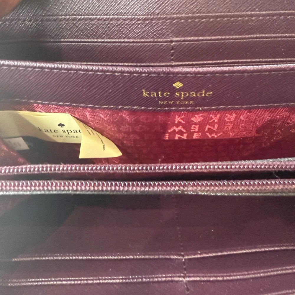 kate spade Plum Zip-Around Saffiano Wallet with Gold Hardware-NWOT